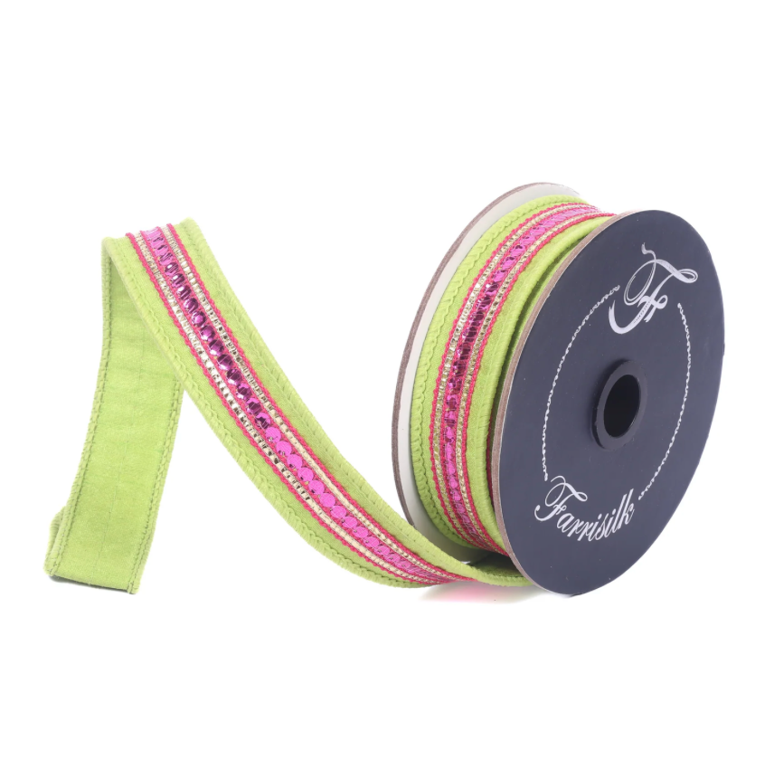 1"X10YD Twinkle Trim (Lime & Hot Pink) Farrisilk