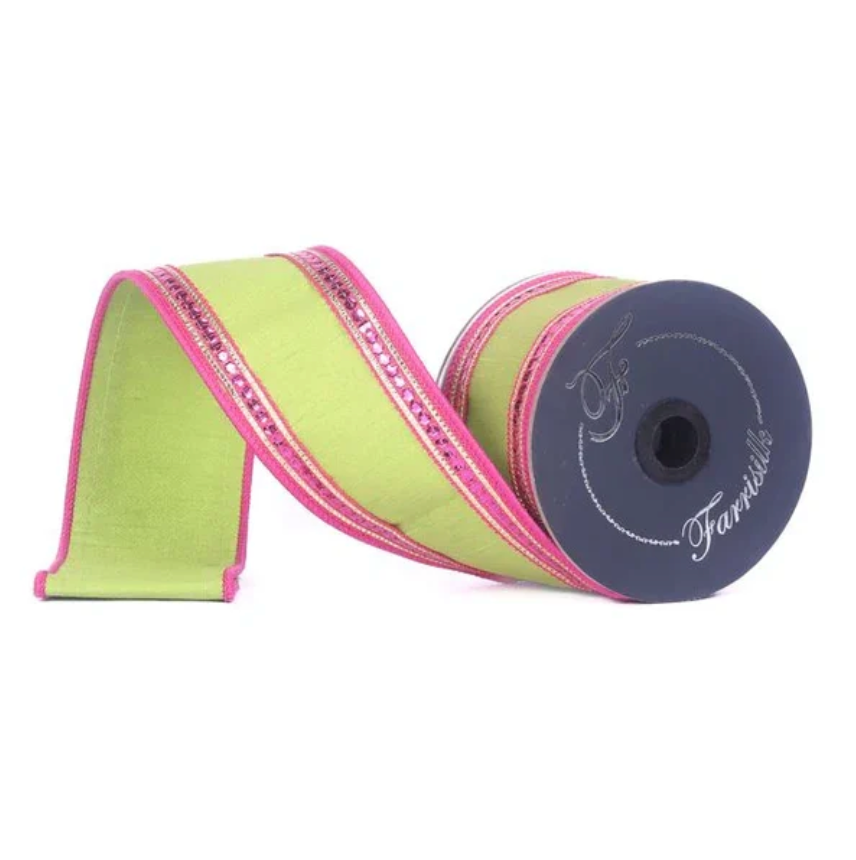 2.5"X10YD Twinkle Borders (Lime & Hot Pink) Farrisilk