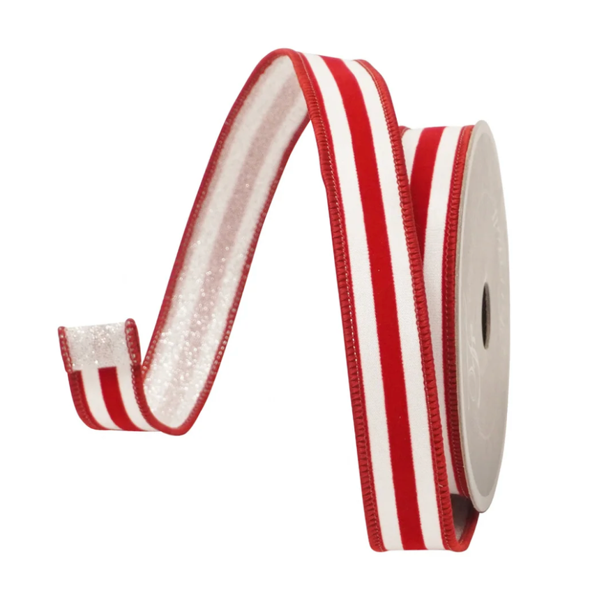 1"X10YD Sugar Stripes (Red & White) Farrisilk