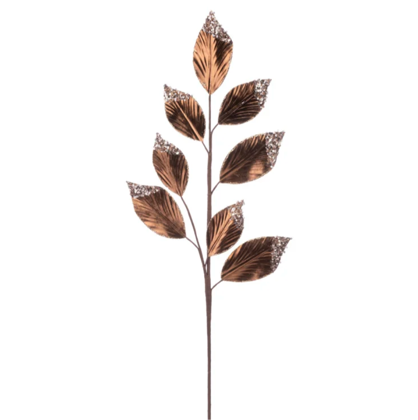 28.3" Glitter Tip Brown Leaf Spray