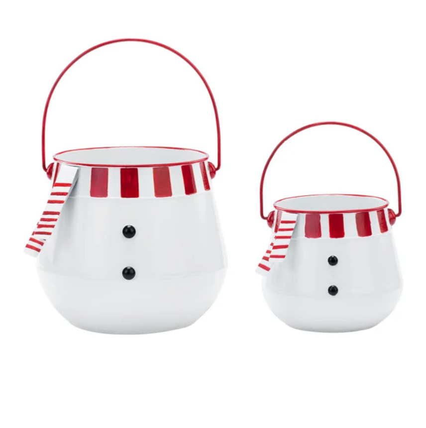 7.25" H & 6.25" H Snowman Scarf Planter, Set of 2
