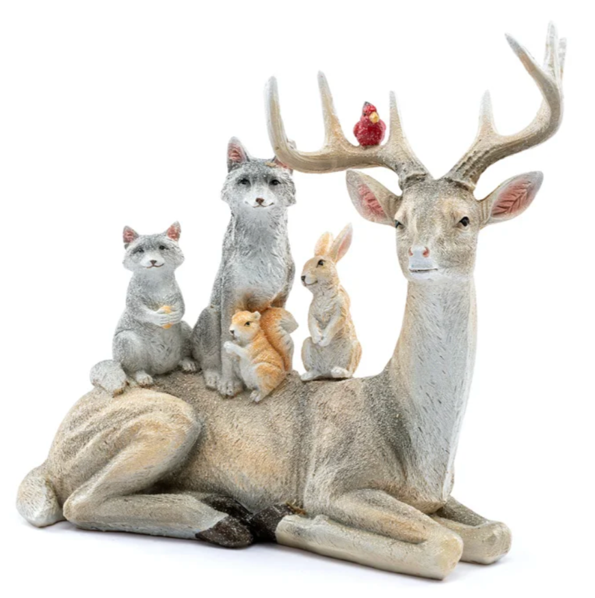 Glitter Lying Deer with Animals