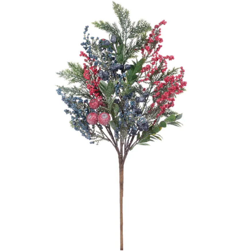 25.5" Icy Blue/Red Berry/Foliage Spray