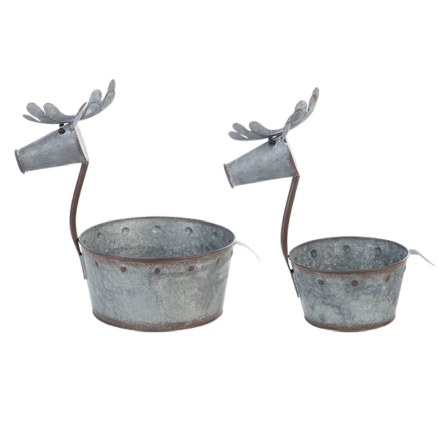 Galvanized Deer Planters (Set of 2)