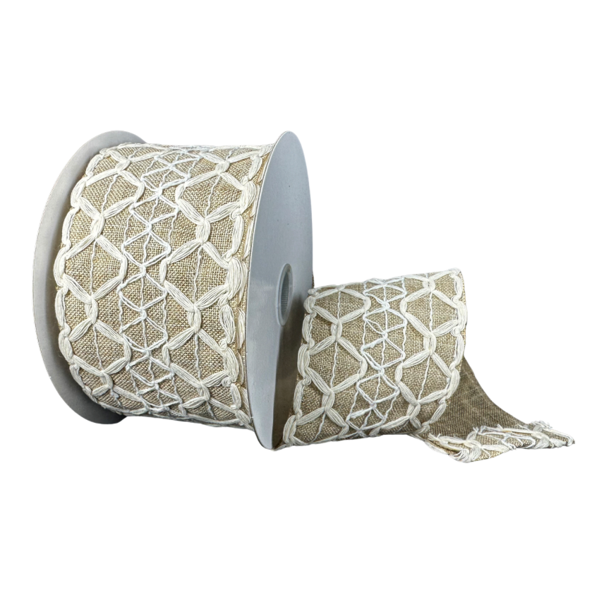 2.5"X10Y Ivory Scallop Burlap/Natural Linen (Beige/Cream)