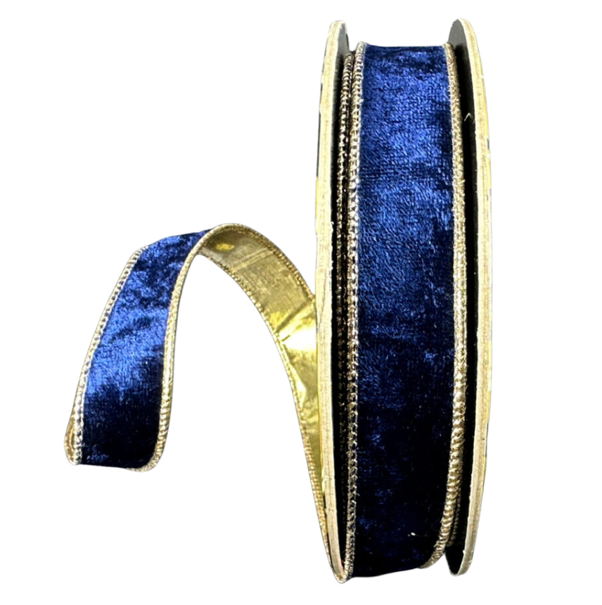 1"X10Y Navy Lush Velvet/Gold Metallic Back