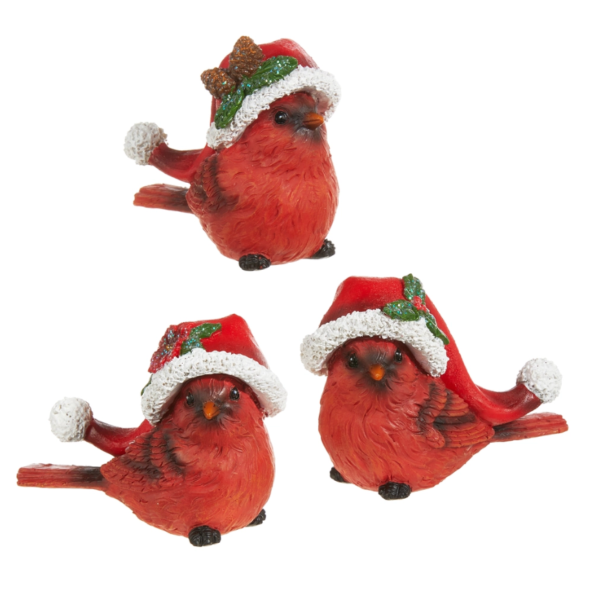 4" Cardinal With Santa Hat (Assorted, Purchase is for ONE)