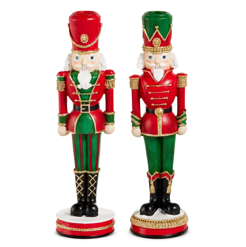 10" Red And Green Nutcracker Candlesticks