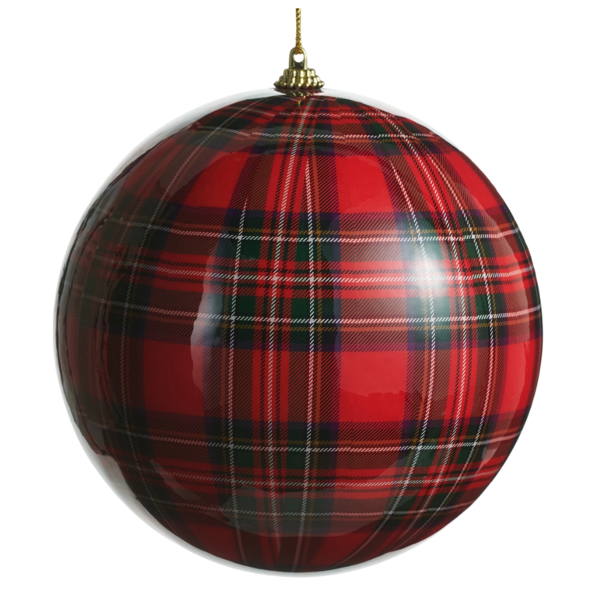 6" Red Plaid Ball Ornament
