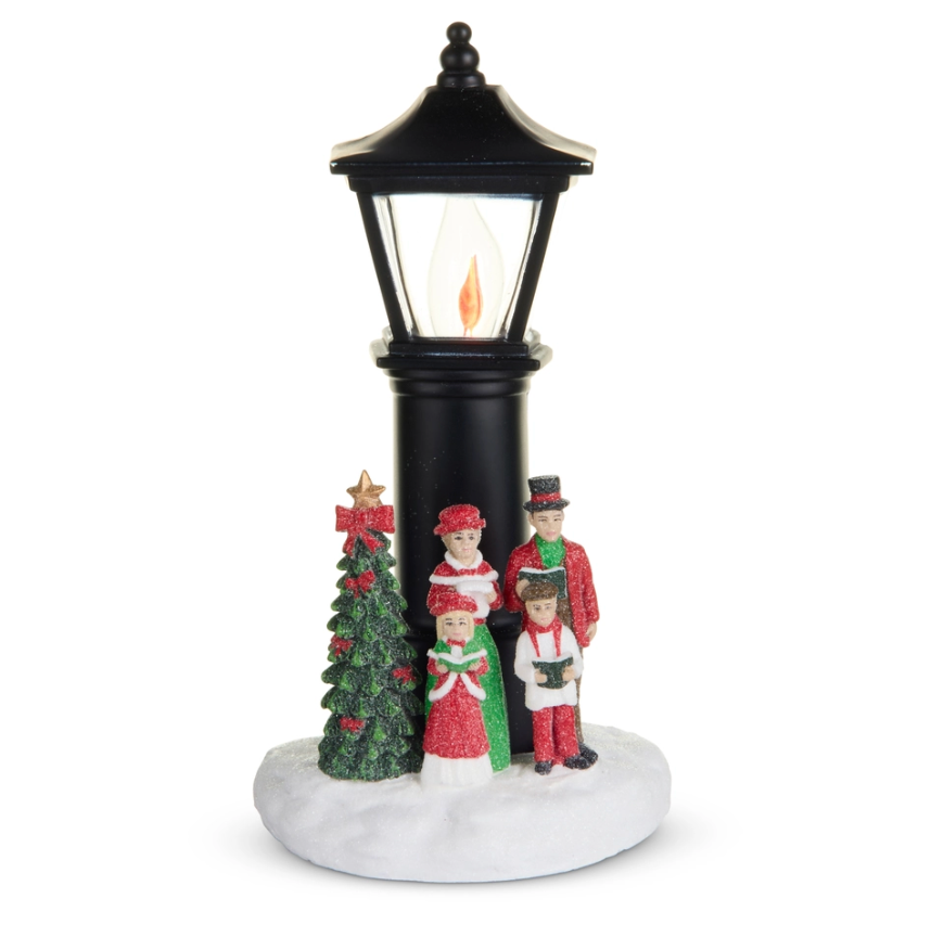 6.75" Black Lamp Post With Carolers Night Light