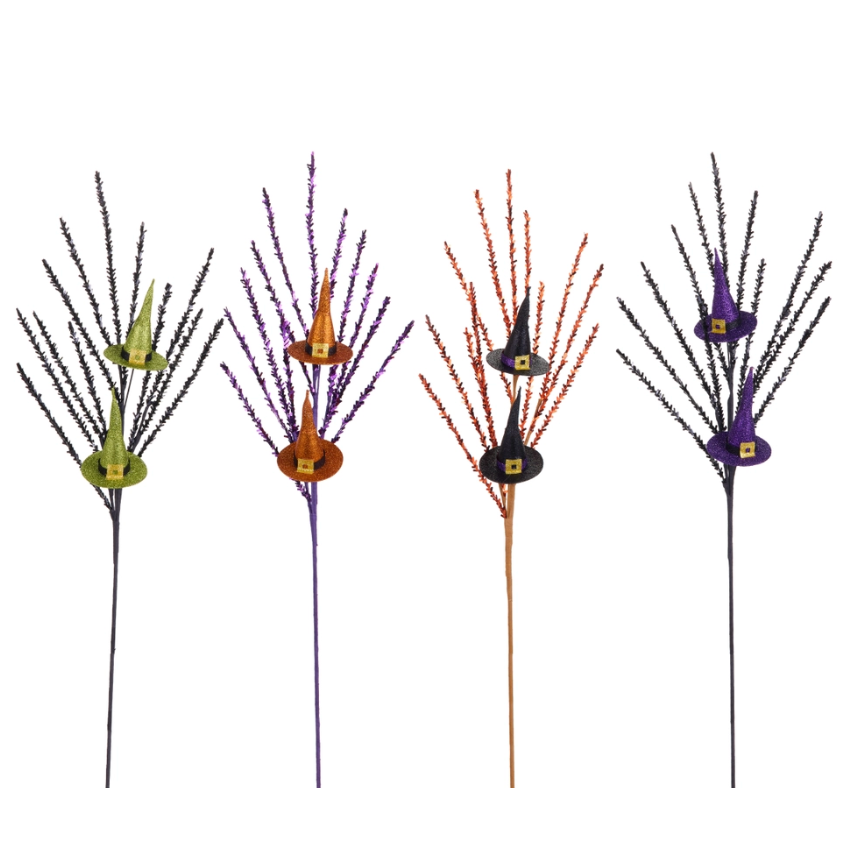 32" Tinsel Witch Hat Sprays (Assorted, Purchase is for ONE)