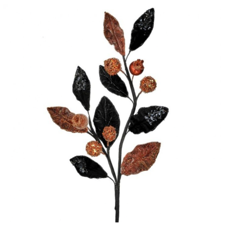 28" Glitter Beaded Jewel Halloween Leaf Spray
