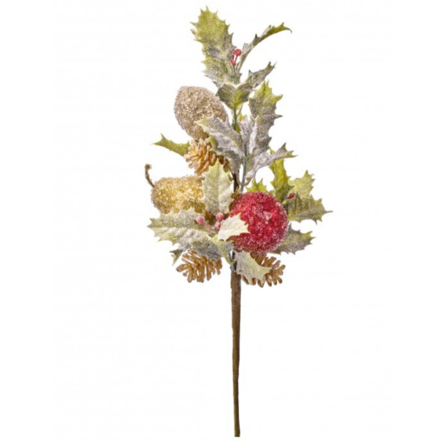 20" Iced/Beaded Fruit/Holly Cone Spray