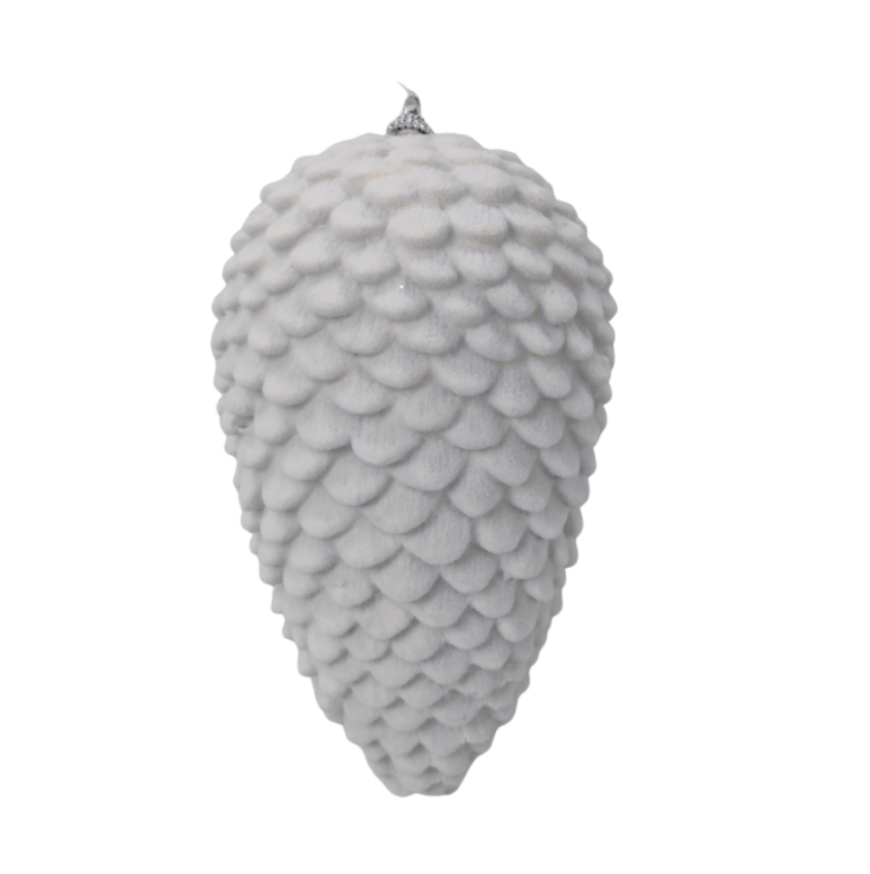 10" Hanging Pinecone (White)