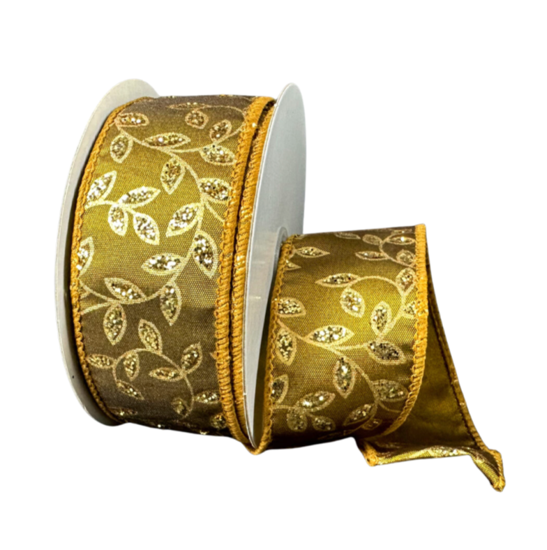 1.5"X10Y Dark Gold/Gold Vine Swirls