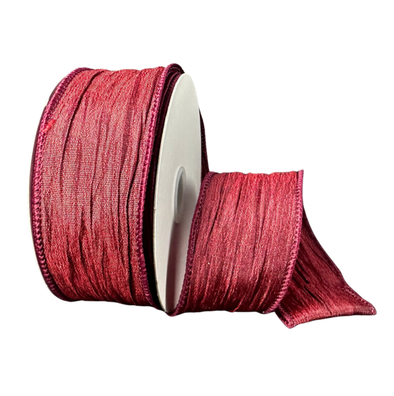 1.5"X10Y Wrinkled Metallic Satin (Burgundy)