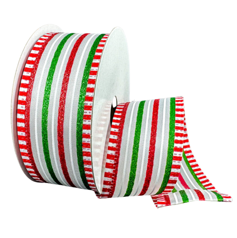 1.5"X10Y White/Emerald/Red Stripe With Dash Edge