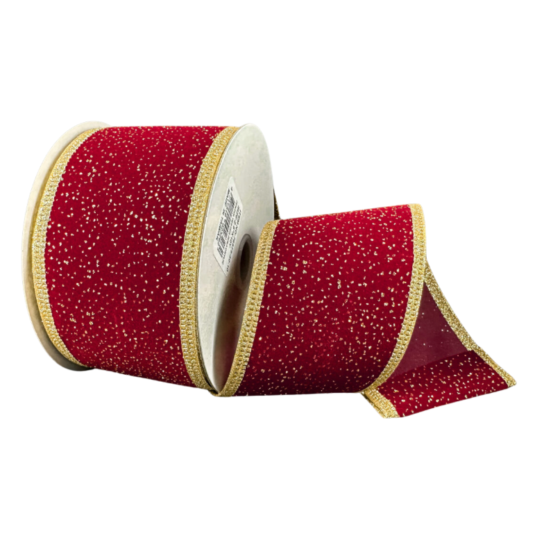 2.5"X10Y Dark Red Velvet W/ Gold Specks and Edge