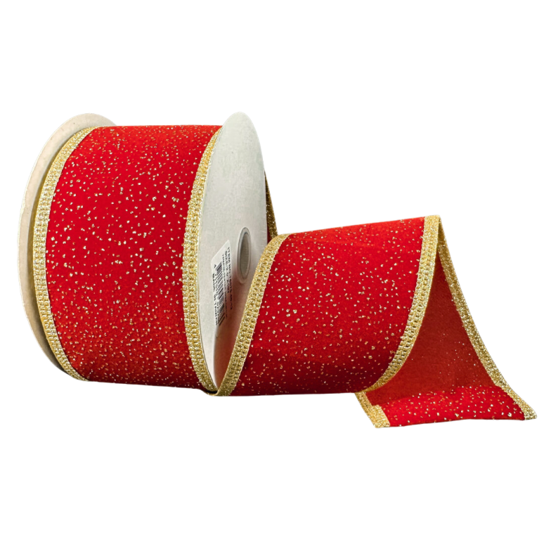 2.5"X10Y Red Velvet W/ Gold Specks and Edge