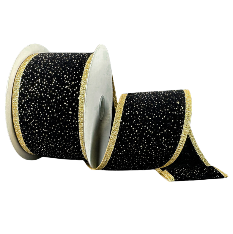 2.5"X10Y Black Velvet W/ Gold Specks and Edge