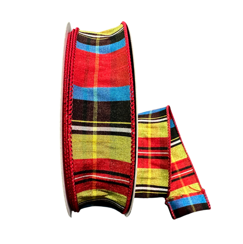 1.5"X25Y Lime/Blue/Black/Red/Yellow Dupioni Tartan Plaid