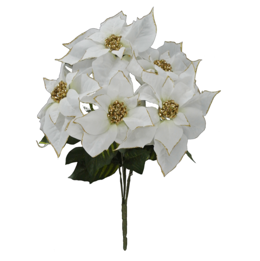 20" Glittered Edge Poinsettia Bush (White)