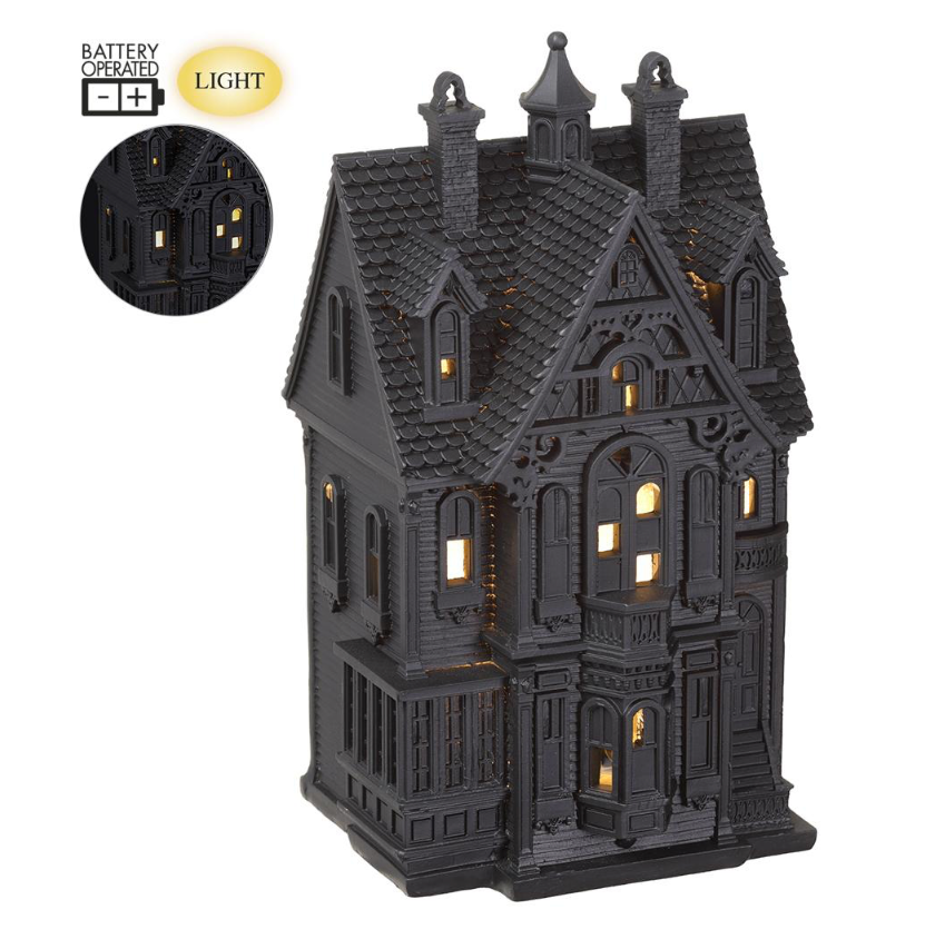 9" Battery Operated House W/ Lights (Black)