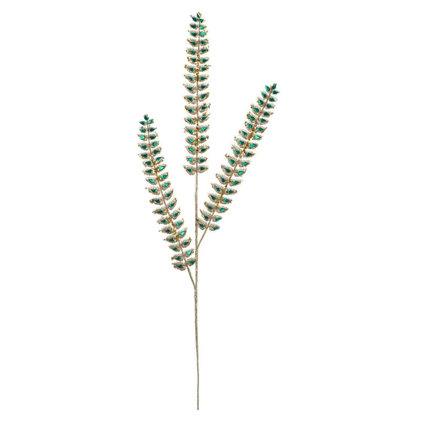 34.5" Glittered Rhinestone Mini Leaf Spray (Green)