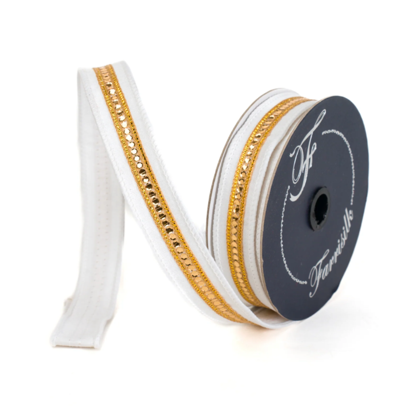 1"X10YD Twinkle Trim (White & Gold) Farrisilk