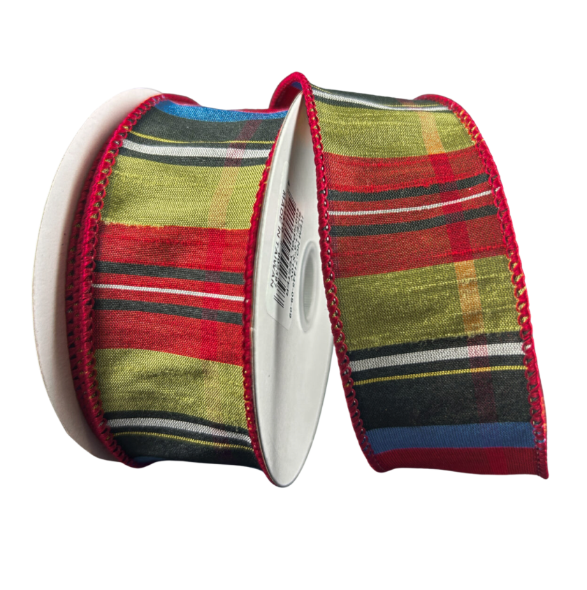 1.5"X10Y Dupioni Tartan Plaid (Lime/Blue/Red/Black/Yellow)