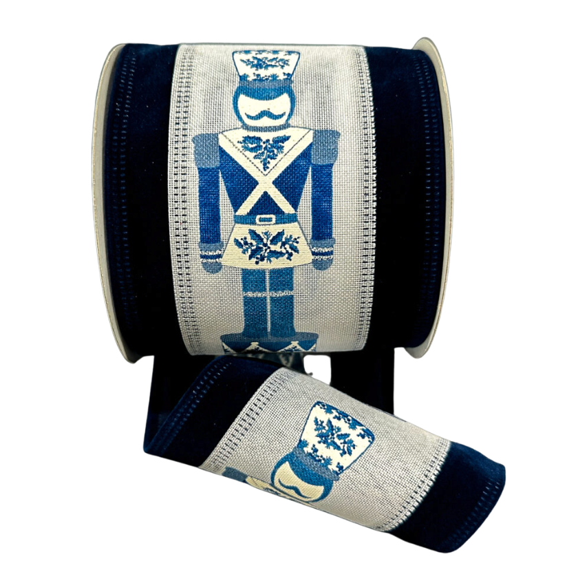 4"X10Y Chinoiserie Nutcracker W/ Navy Velvet Edge
