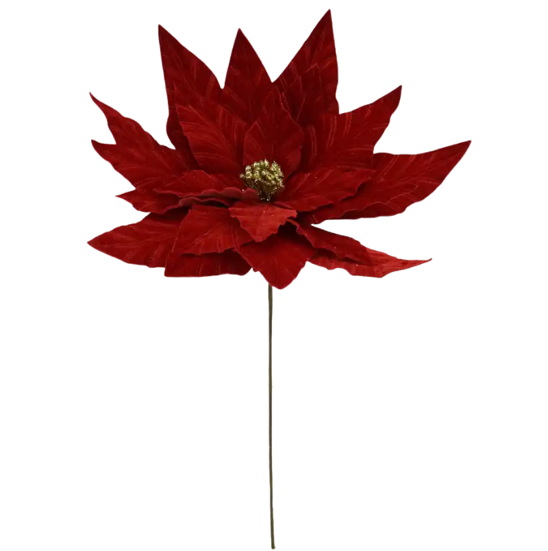 15" Velvet Poinsettia Stem (Red)
