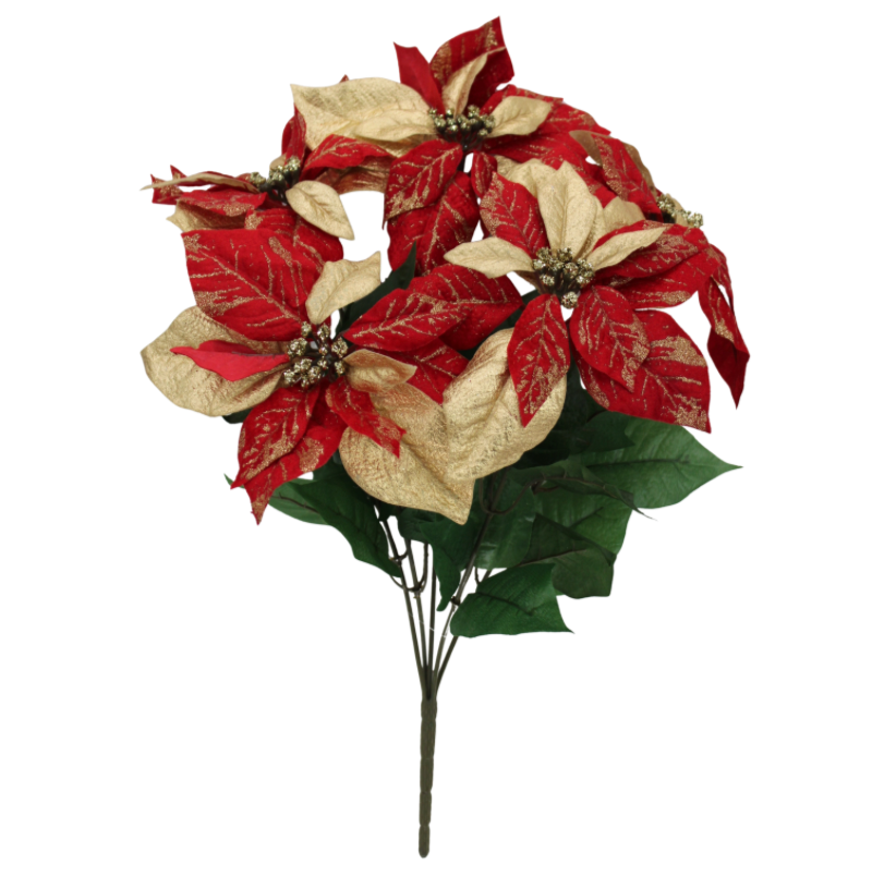 21" Poinsettia W Glitter (Red/Gold)