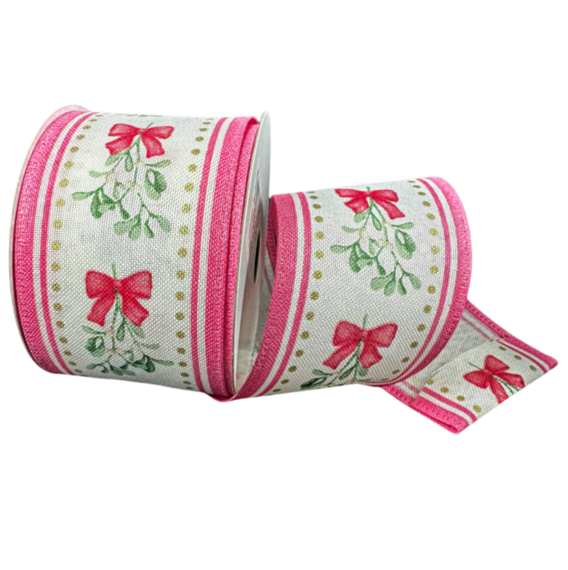 2.5"X10Y Mistletoe Bow/Pink Edge