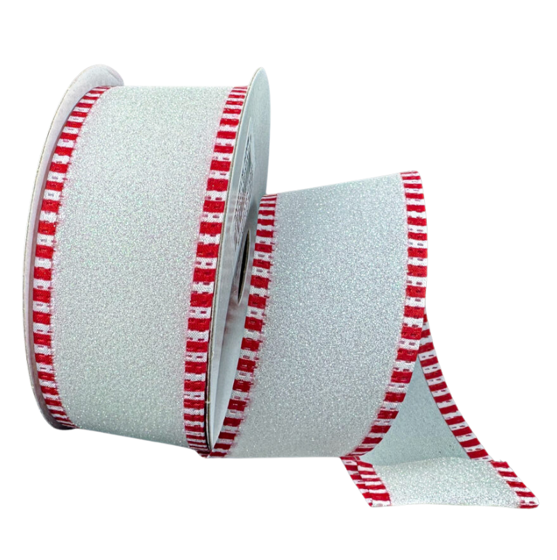1.5"X10Y All Flat Glitter/Dash Edge (Red/White)