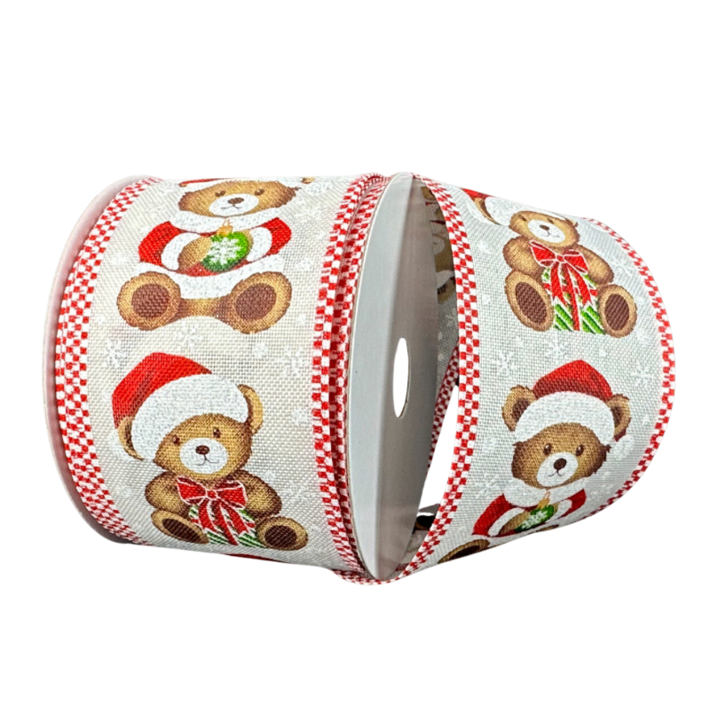 2.5"X10Y Christmas Teddies W/ Checkered Edge
