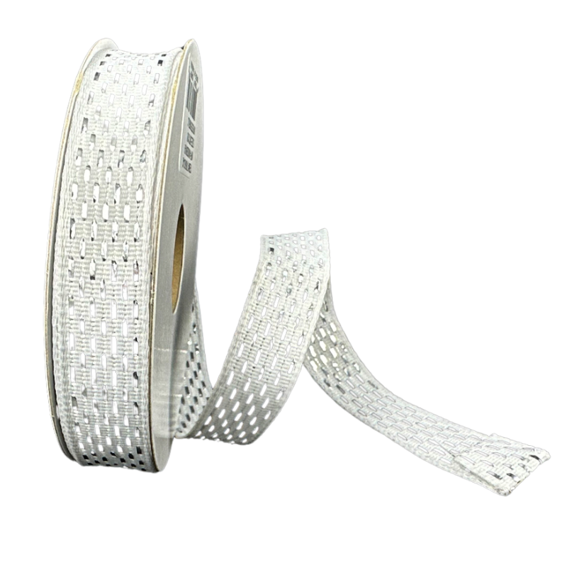 5/8"X25Y Metallic Dash Weave (White/Silver)