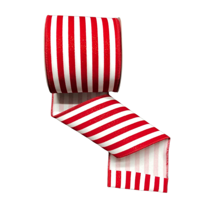 4"X10Y Glitter Flocked Cabana Stripe (Red/White)