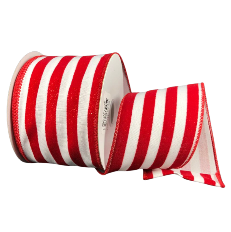 2.5"X10Y Glitter Flocked Cabana Stripe (Red/White)