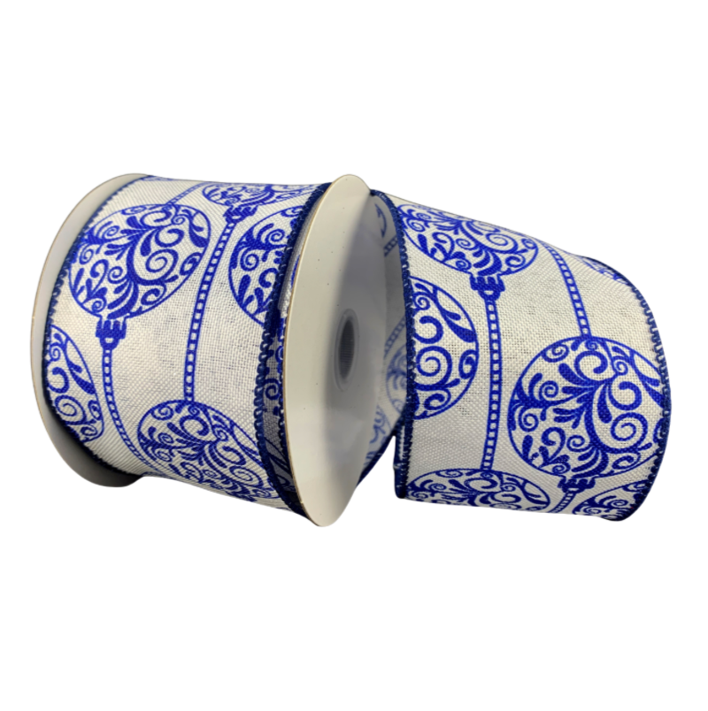2.5"X10Y Porcelain Ornaments (White Linen/Royal Blue)