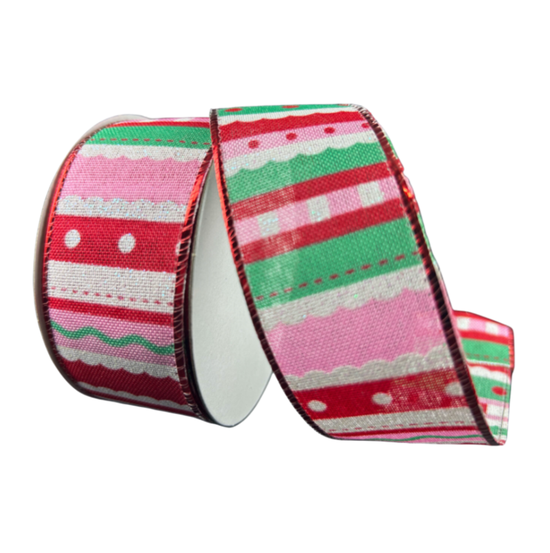 1.5"X10Y Whimsy Stripes (Red/Mint/Pink/White)
