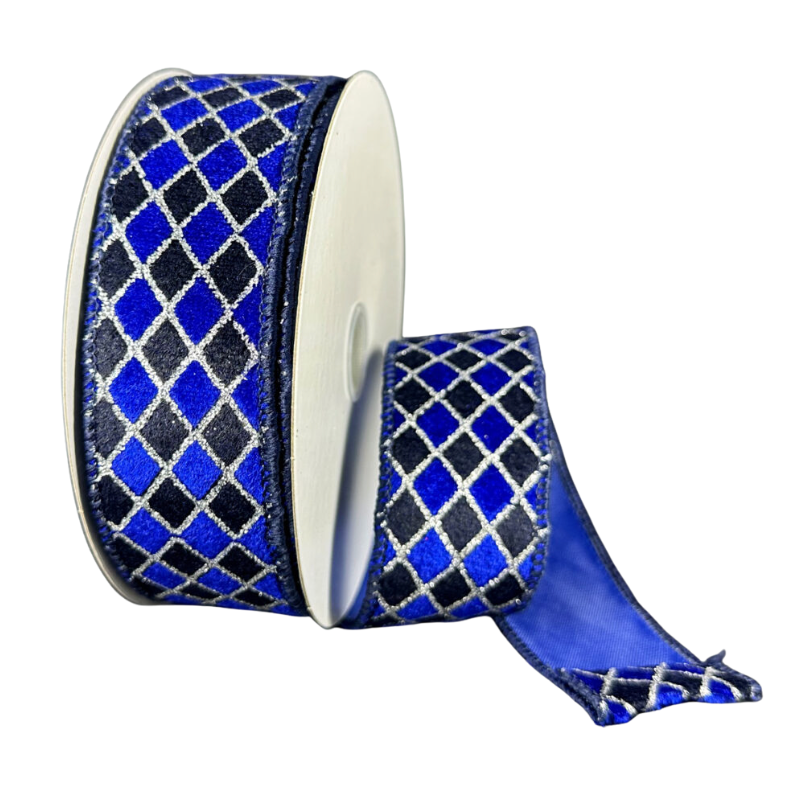 1.5"X10Y Velvet Diamond Harlequin (Blue/Black/Silver)