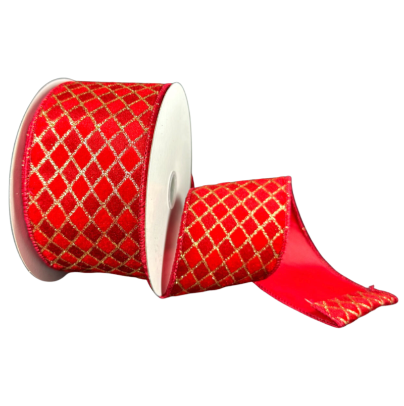 2.5"X10Y Velvet Diamond Harlequin (Red/Gold)