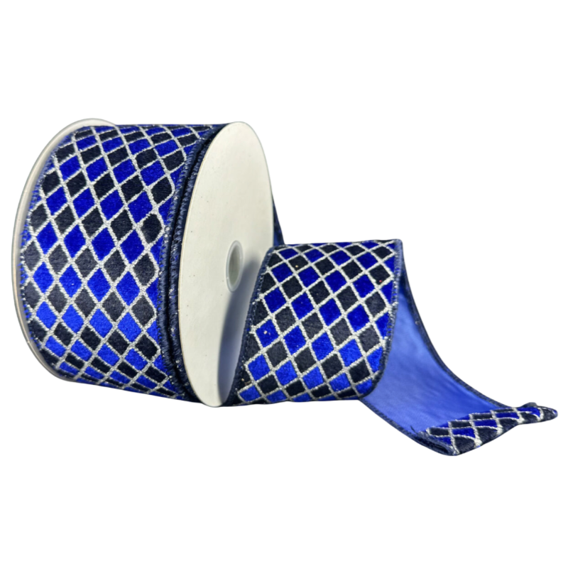 2.5"X10Y Velvet Diamond Harlequin (Blue/Black/Silver)