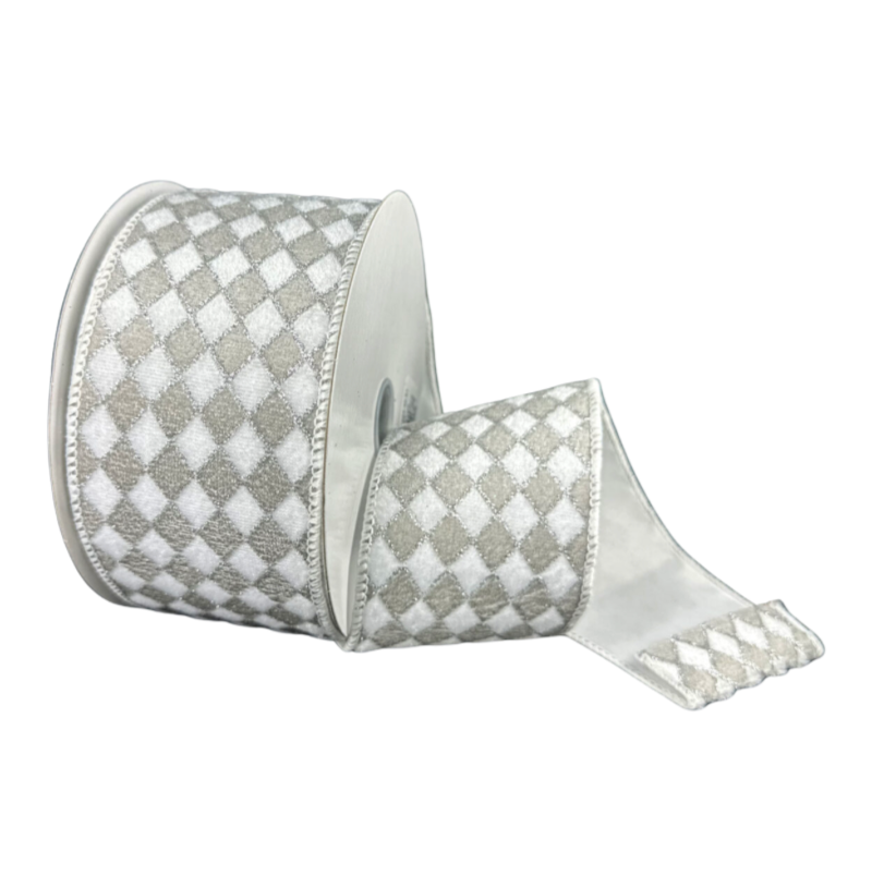 2.5"X10Y Velvet Diamond Harlequin (White/Grey/Silver)