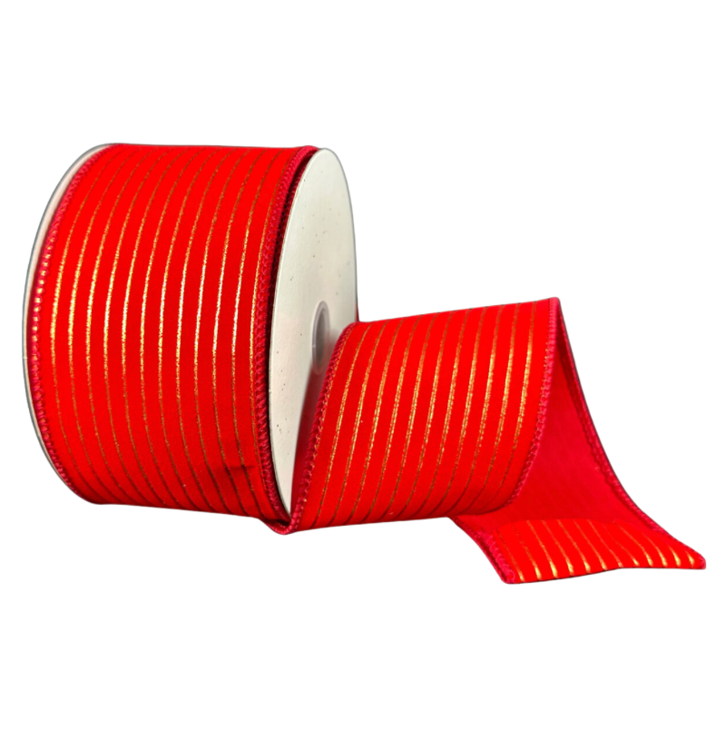 2.5"X10Y Velvet Thin Stripes (Red/Gold)