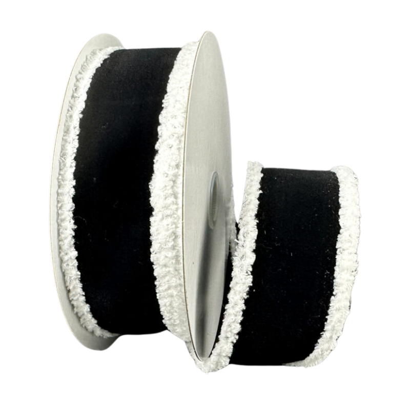 1.5"X10Y Velvet W/ Fuzz Edge (Black/White)