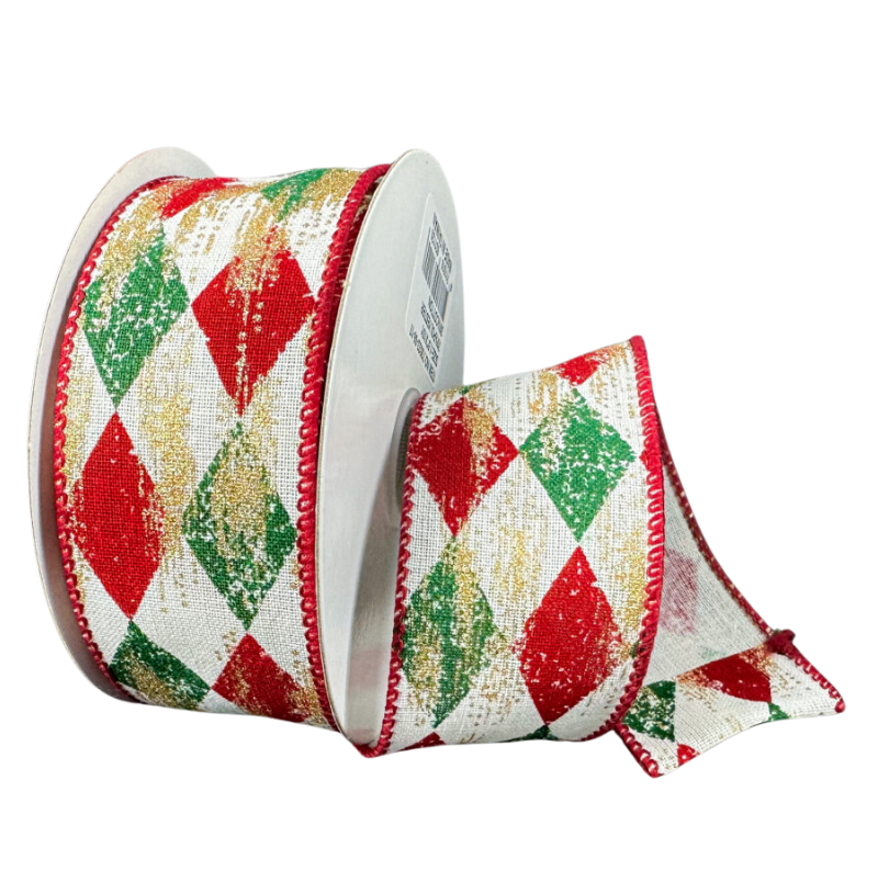 1.5"X10Y Faded Harlequin (Red/Green/Gold)