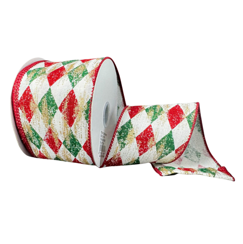2.5"X10Y Faded Harlequin (Red/Green/Gold)