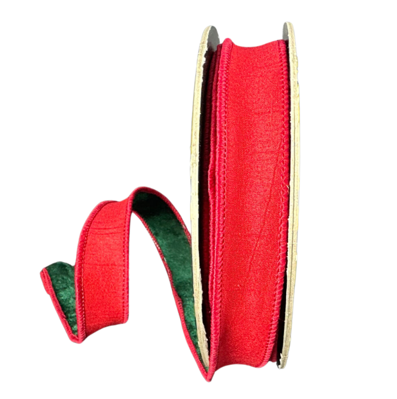 1"X10Y Lush Velvet/Dupioni Back (Red/Emerald)
